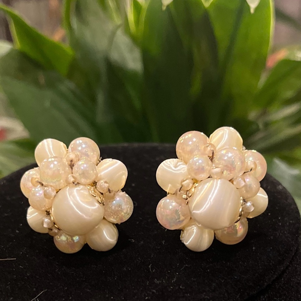 Vintage White Cluster Pearl Earrings Timeless Design